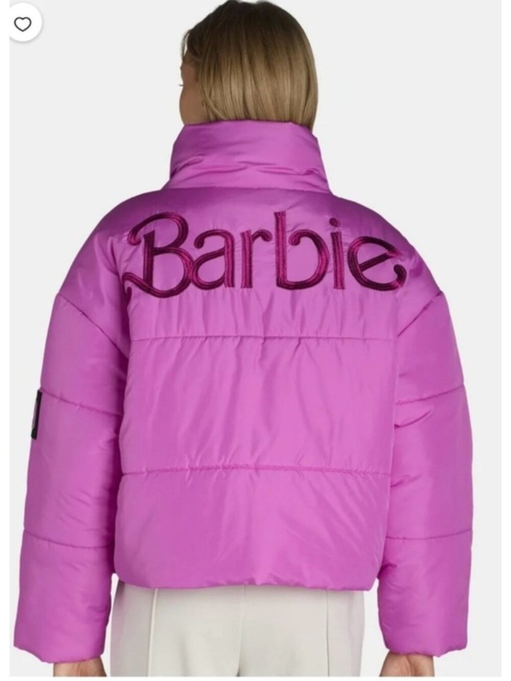 Barbie Pink Cropped Quilted Puffer Jacket Coat Embroidered Women’s XS Retro